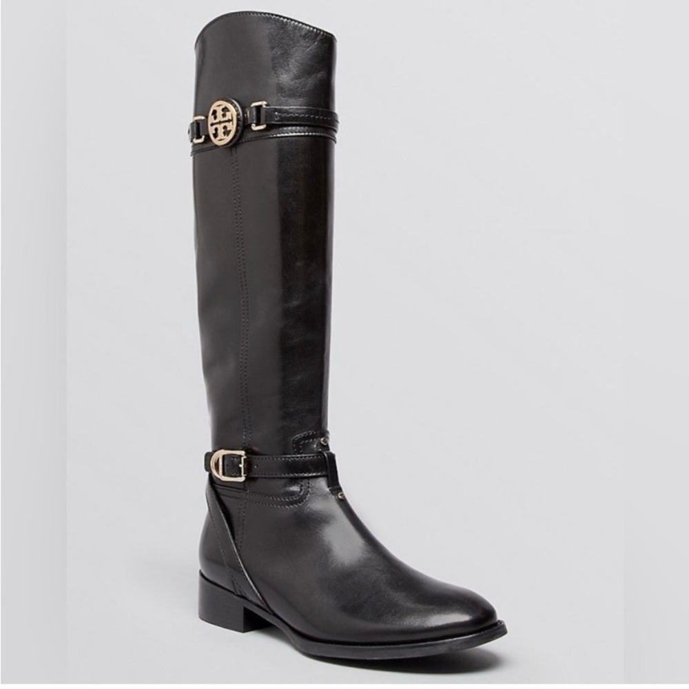 Tory Burch Calista Tall Leather Riding Boots Black Knee High - Picture 2 of 6